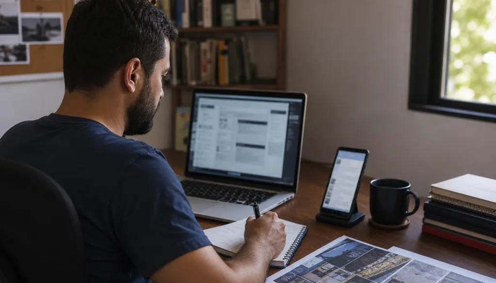 Homem reúne provas da conta invadida com notebook, celular e caderno